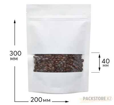 Белый Дой-Пак пакет 200х300 мм с прозрачным окном 40 мм, с zip-замком